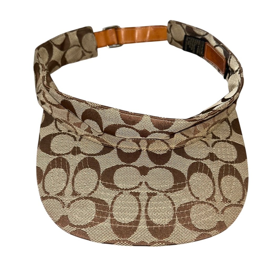 Coach Tan and Brown Vintage y2k Signature C Visor Hat